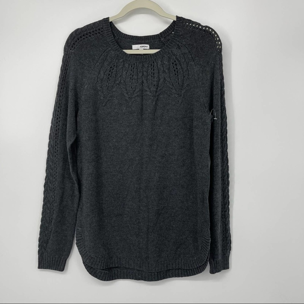 SONOMA DARK GRAY SOFT LONG SLEEVE BRAIDED DESIGN SWEATER SMALL